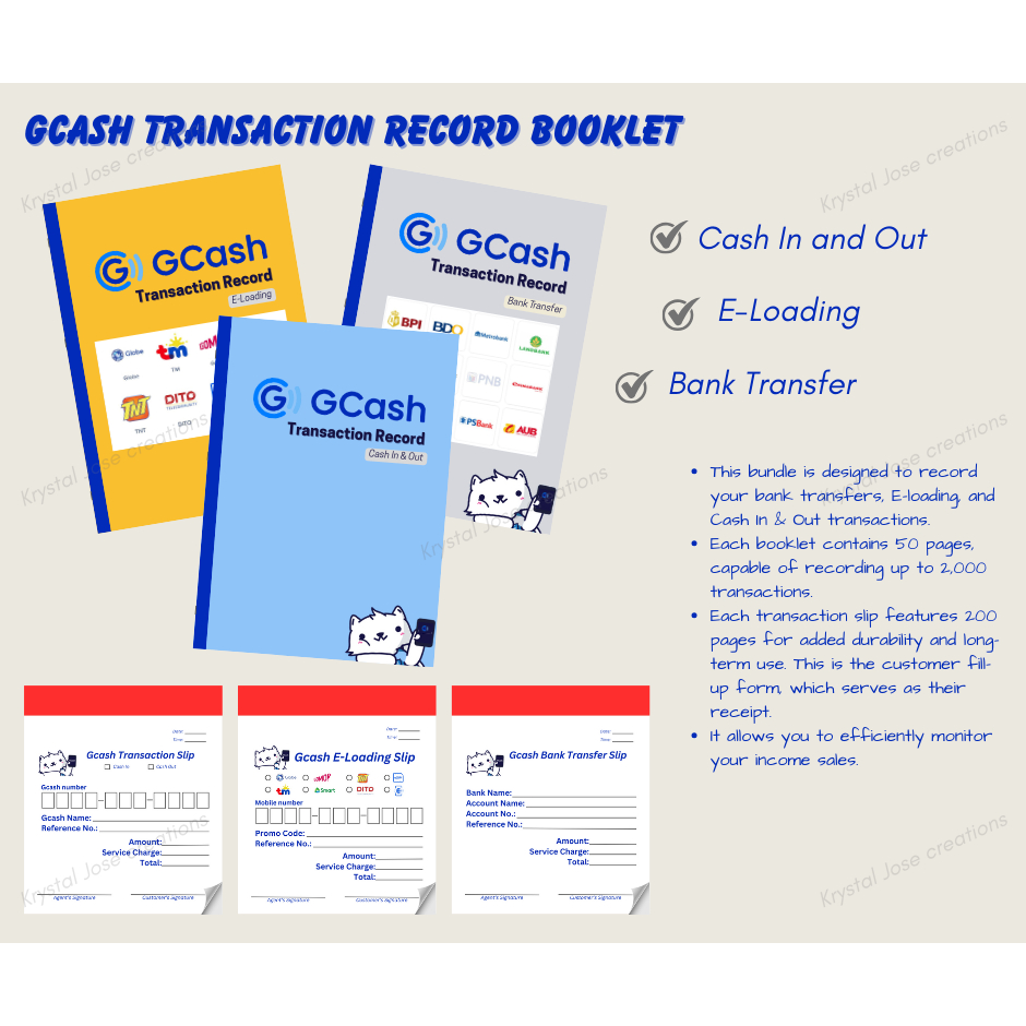 Gcash Transaction Record Booklet with customer fill-up form/receipt ...