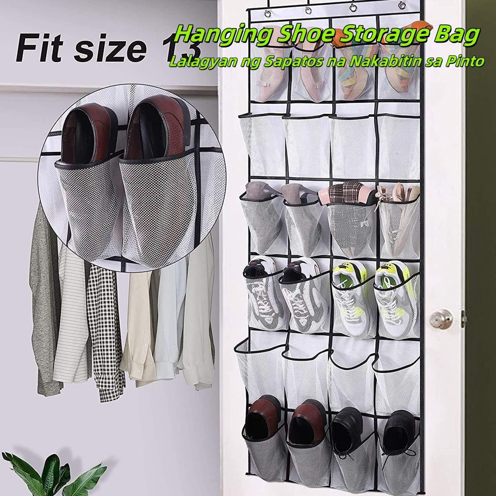 24 Pockets Hanging Shoe Rack Organizer Behind Door Multifunctional Wall ...
