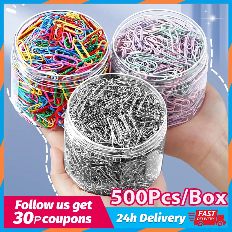 500Pcs/Box Paper Clip Bookmark Binding Pin Colorful Paper Clips School ...