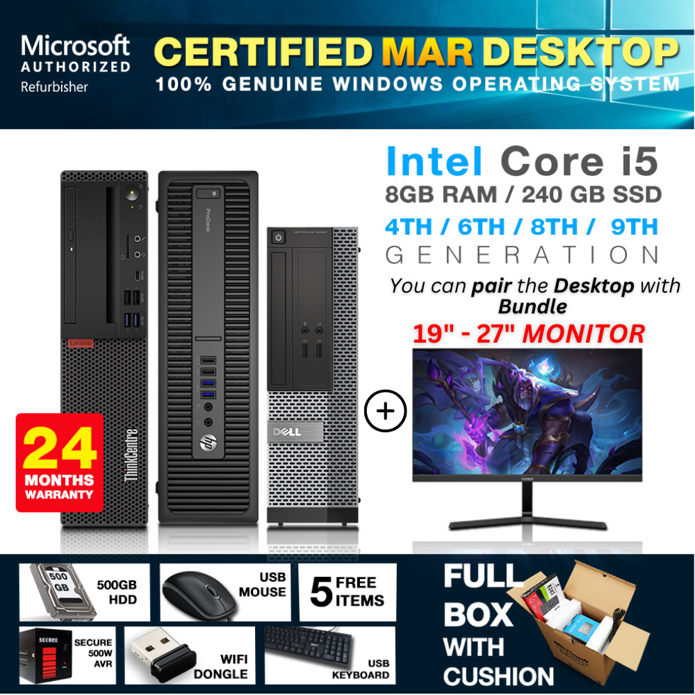 Refurbished MAR DESKTOP intel Core i5 - 4th / 6th / 9th Gen. w/ Genuine ...