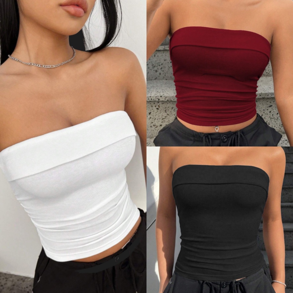 KILY.PH DAISY Basic Knitted Tube Top Strapless Off Shoulder Summer Tops ...