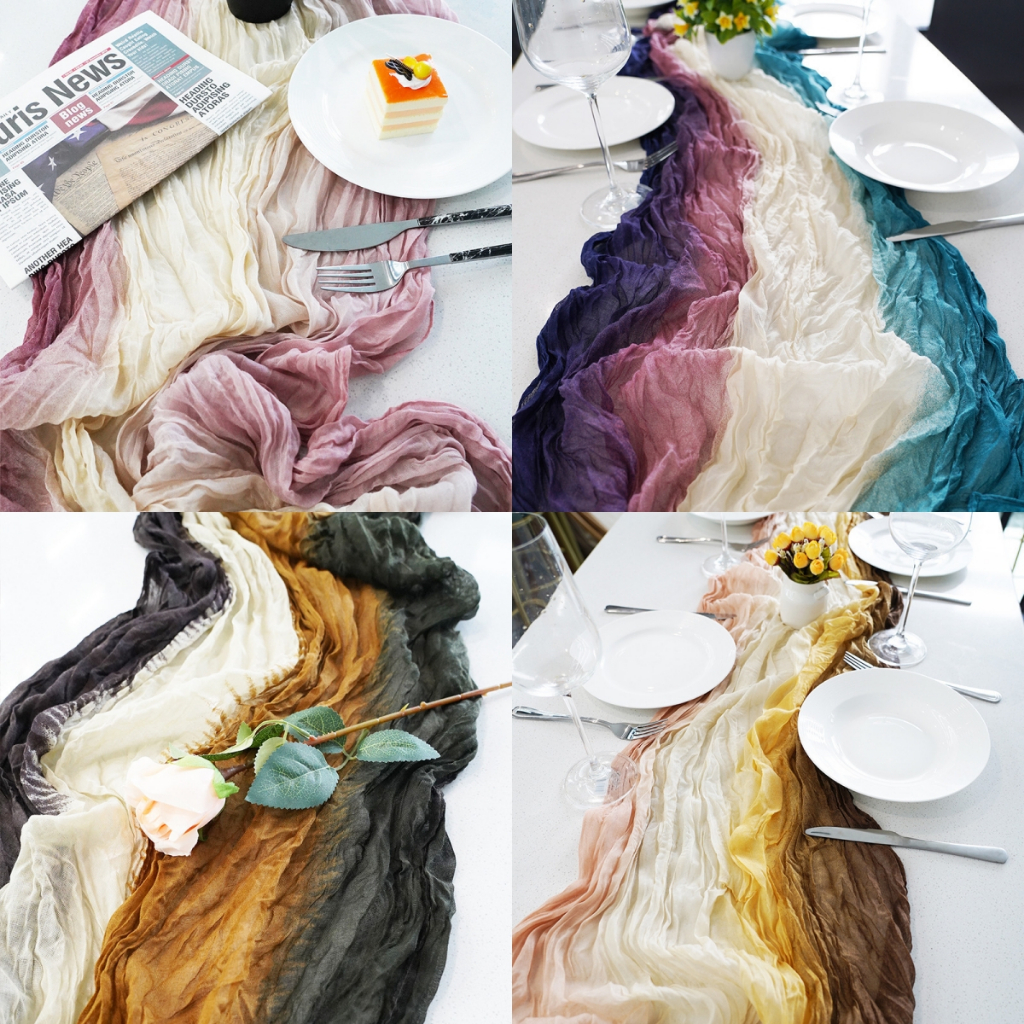 New Crinkle Table Runner Cheesecloth Tablecloth Boho Gauze Semi-Sheer ...