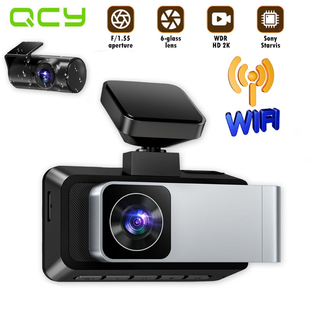 QCY H80 3 Channel Dash Camera 2K+1080P Dashboard Car Camera Built-in Wi ...