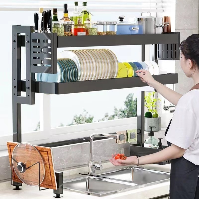 2-Tier Dish Cabinet Rack Sink Rack dish drainer rack dish Storage Shelf ...