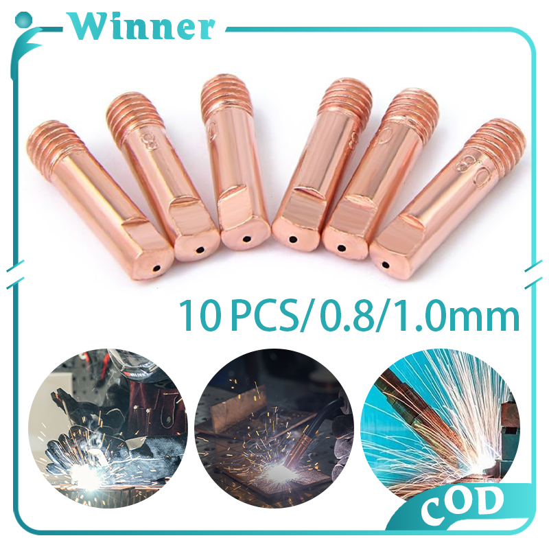 10Pcs Welding Torch Contact Tips 0.8/1.0mm 15AK MIG MAG M6 Copper ...