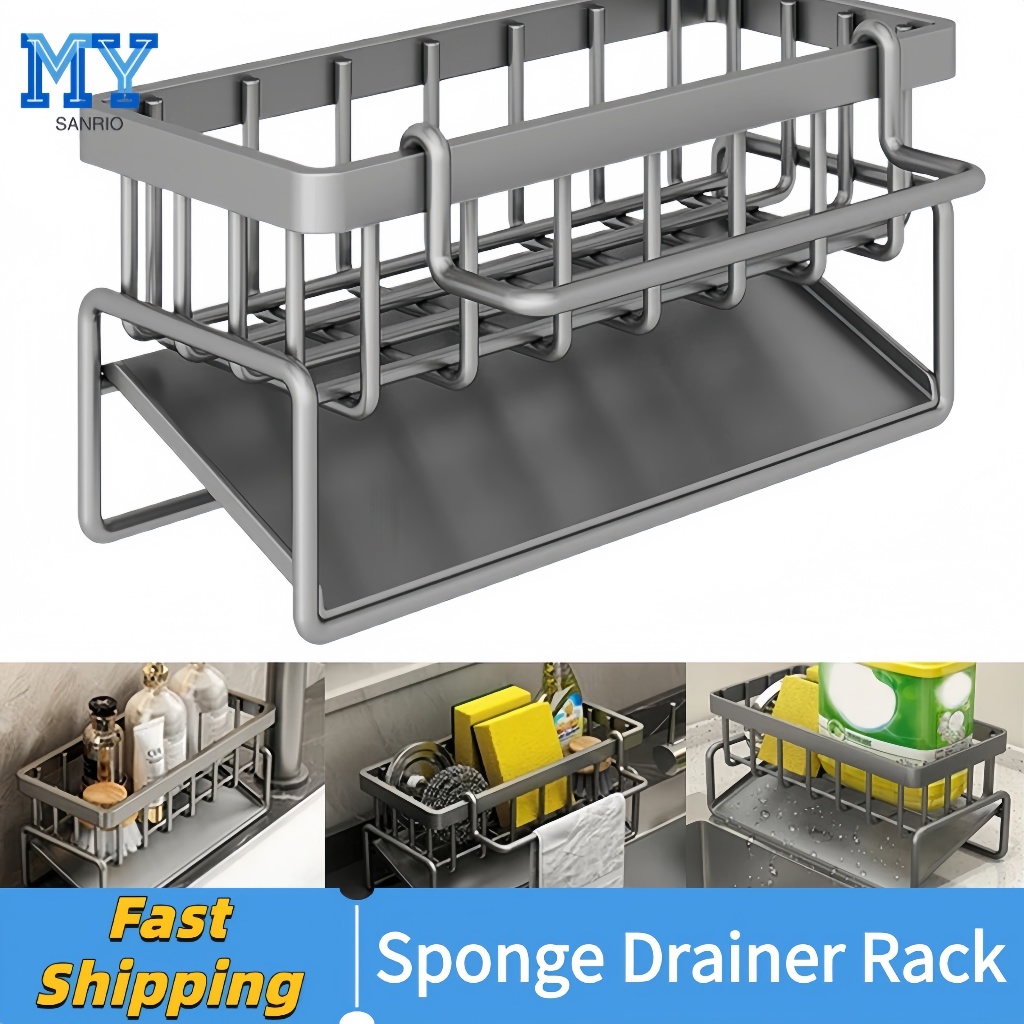 Sponge Drainer Rack With Towl Holder Kitchen Bathroom Sink Organizer ...