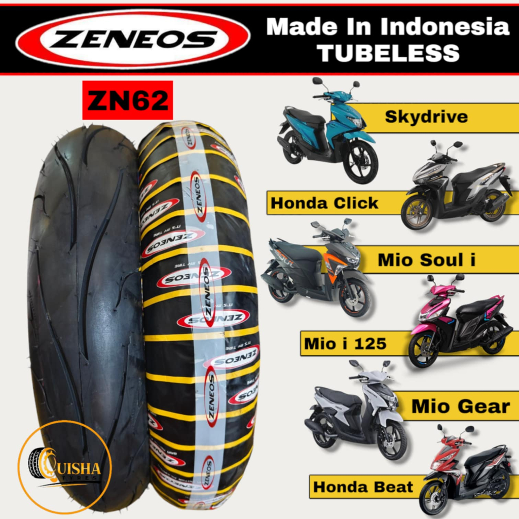 ZENEOS TIRES ZN62 TUBELESS MADE INDONESIA 100/80-14 & 90/80-14 (FREE ...