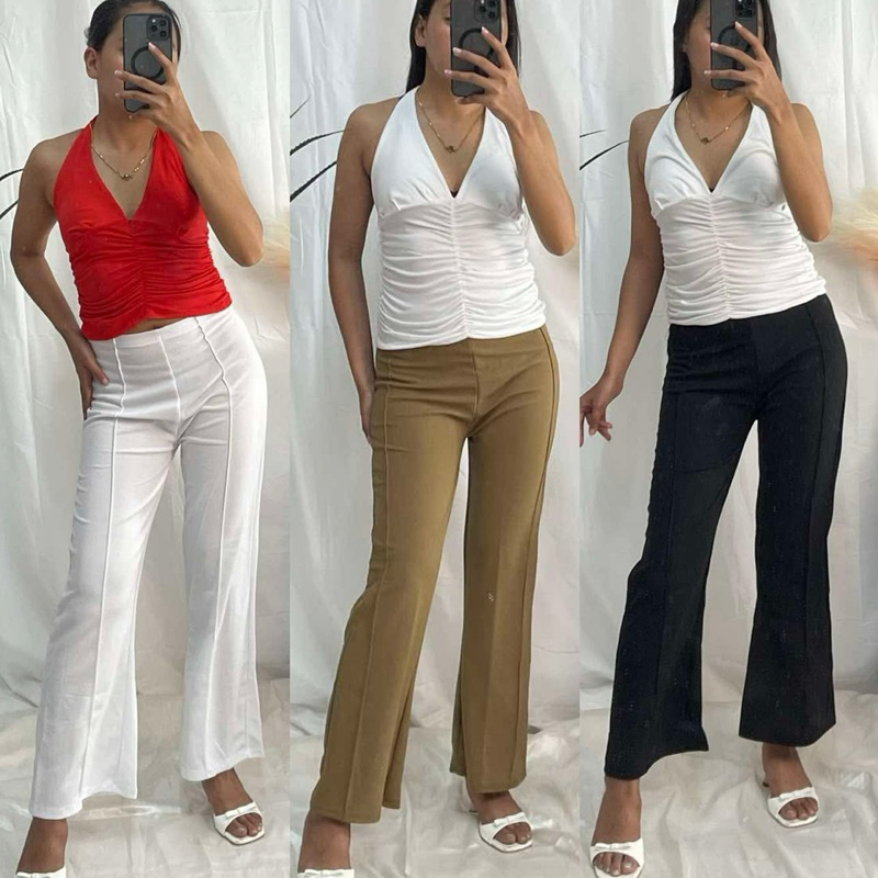 MARITES TROUSERS Flare Crepe Fabric Pants | Shopee Philippines