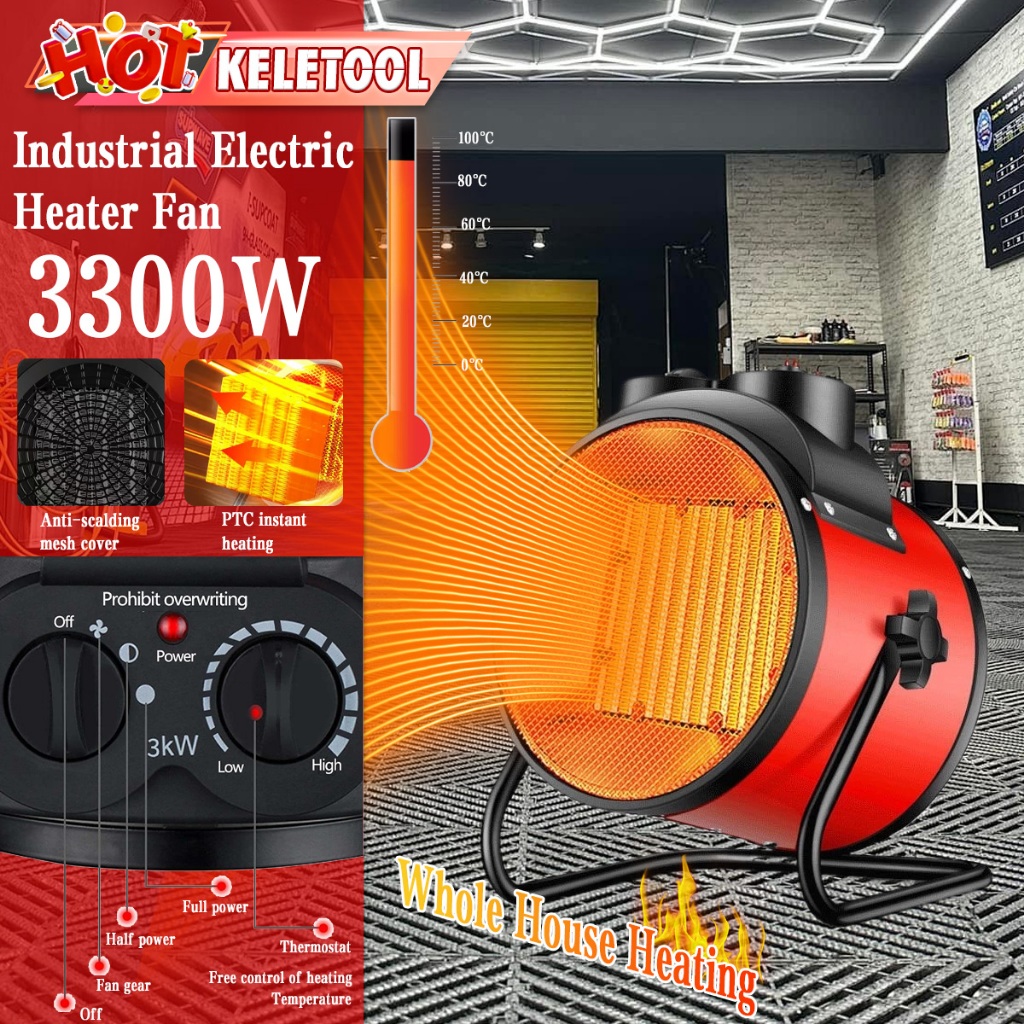 3300W Industrial Electric Heater Fan Space Heater Hot Garage Air Fan  Commercial Warm Heater Blower