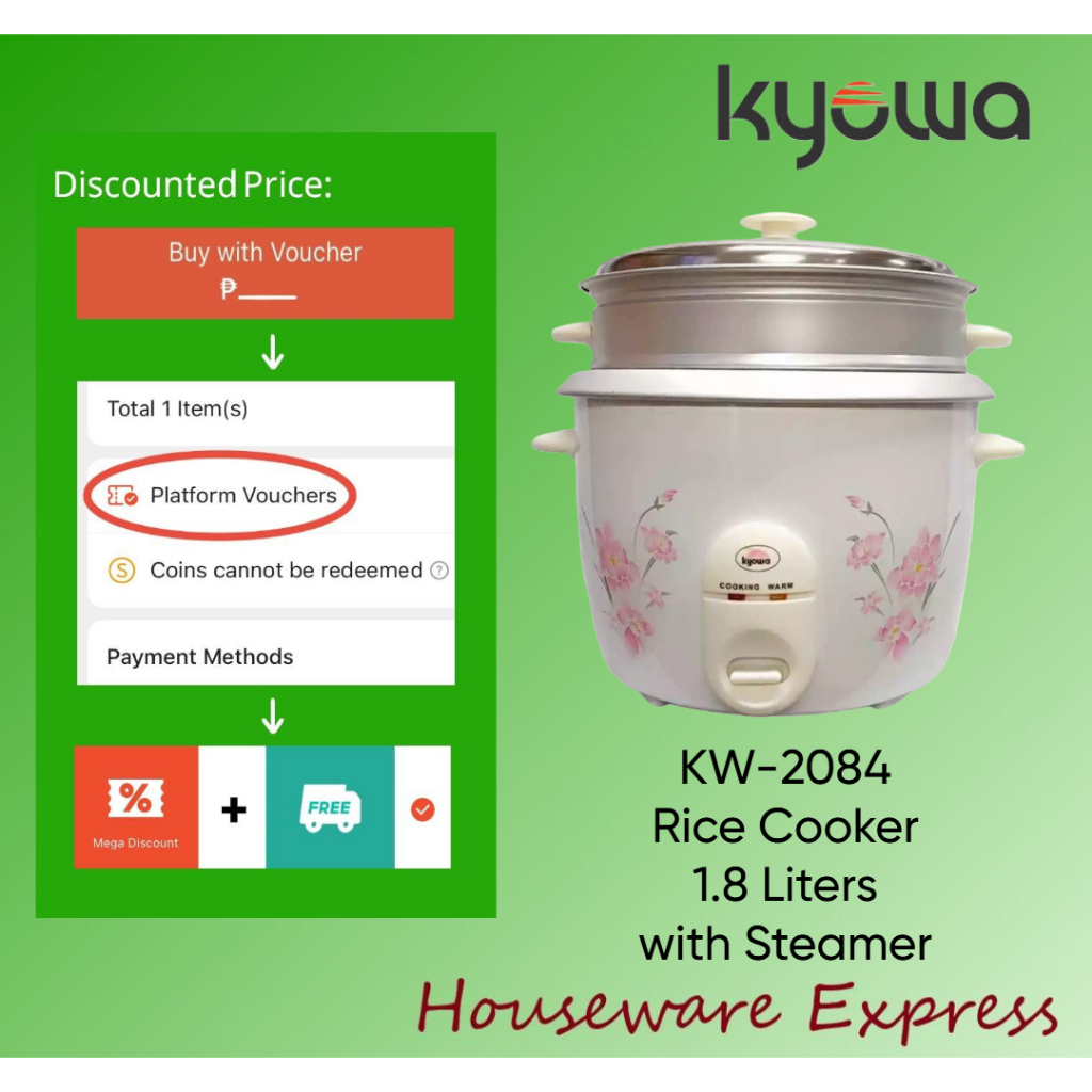 Kyowa Essentials KW-2084 Rice Cooker with Steamer 1.8 liters KW2084 ...