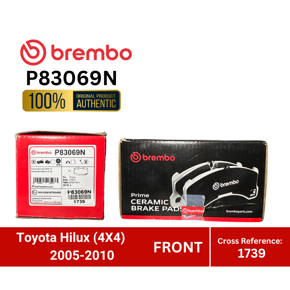 Brembo Brake Pads for Toyota Hilux 4X4 2005-2010 P83069N DB1739 ...