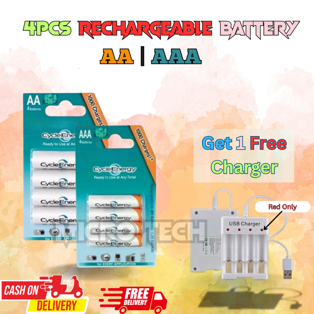 Microtech 4pcs Rechargeable Battery, AA Rechargeable Battery , AAA ...