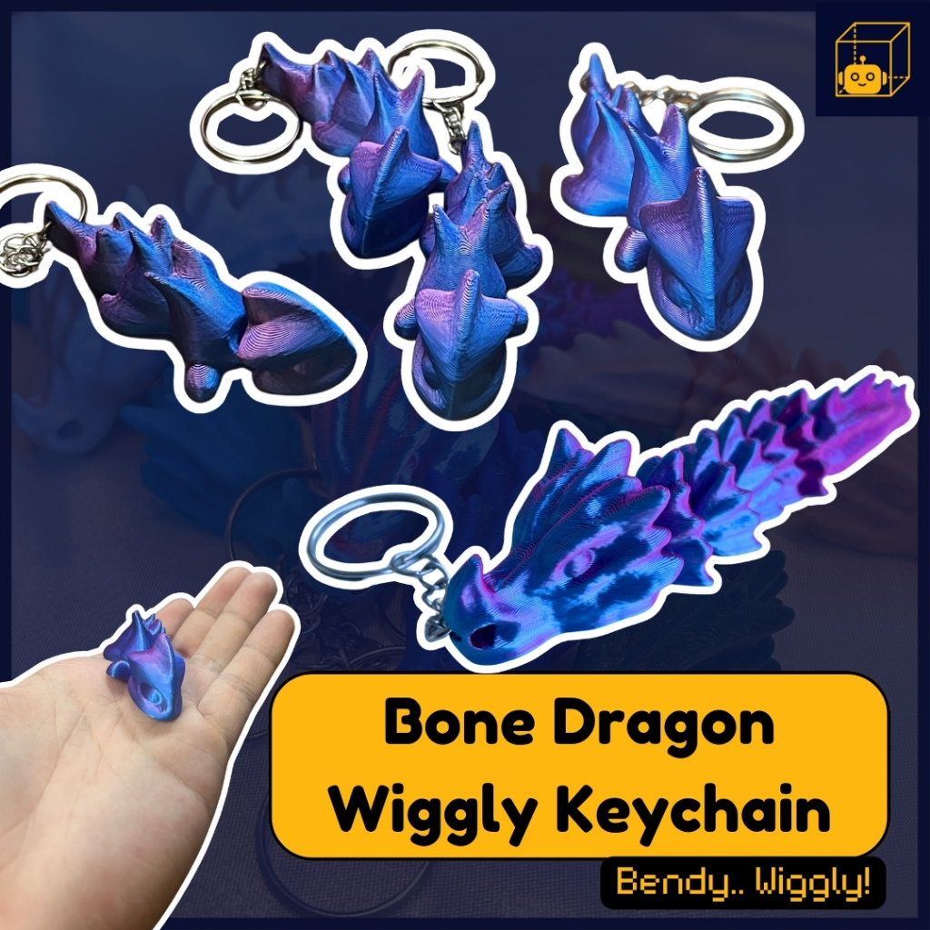 PixelBlock3D Bone Dragon Keychain Articulated Flimsy Wiggly Key Chain ...