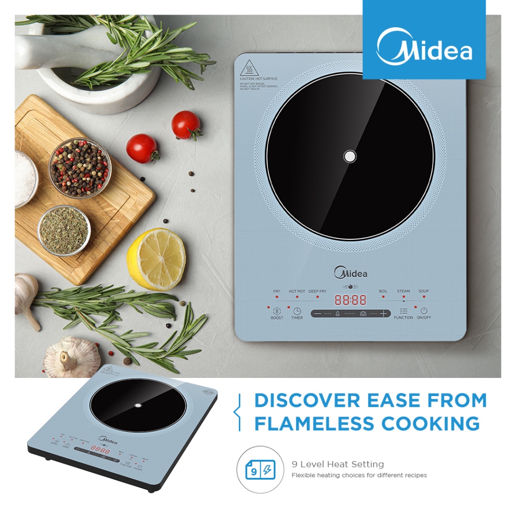 Midea 2200W Blue/Silver Digital Induction Cooker Fast Heating with Free ...