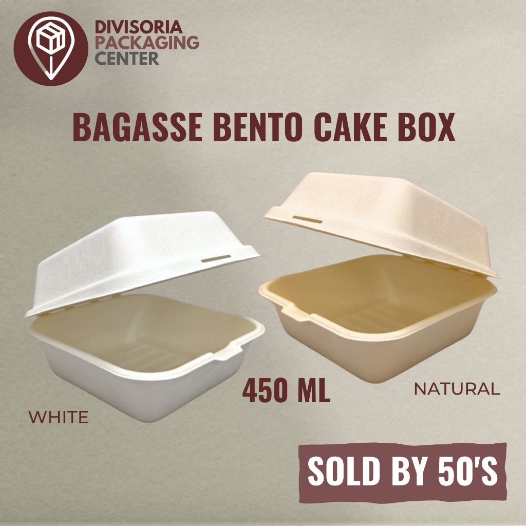 (50pcs) 450ml Bagasse Sugarcane Bento Cake Burger Clamshell Takeout box ...