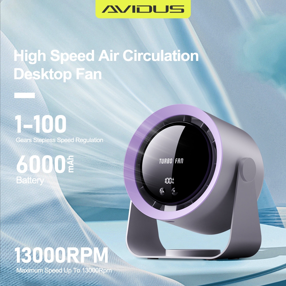 AVIDUS Desk Fan High Speed Rechargeable 100 Gears High Speed Digital ...