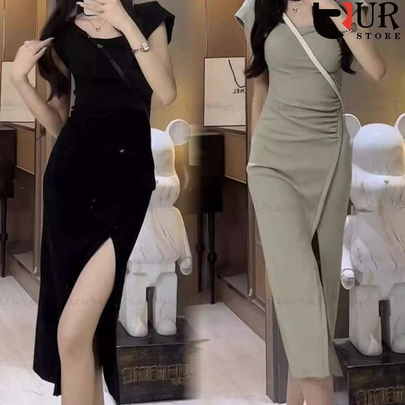 New Elegant Women Sexy Solid Split Sleveless V Neck Glitter Dress Ladies Bandage Bodycon Evening Party Formal Dress main image 0