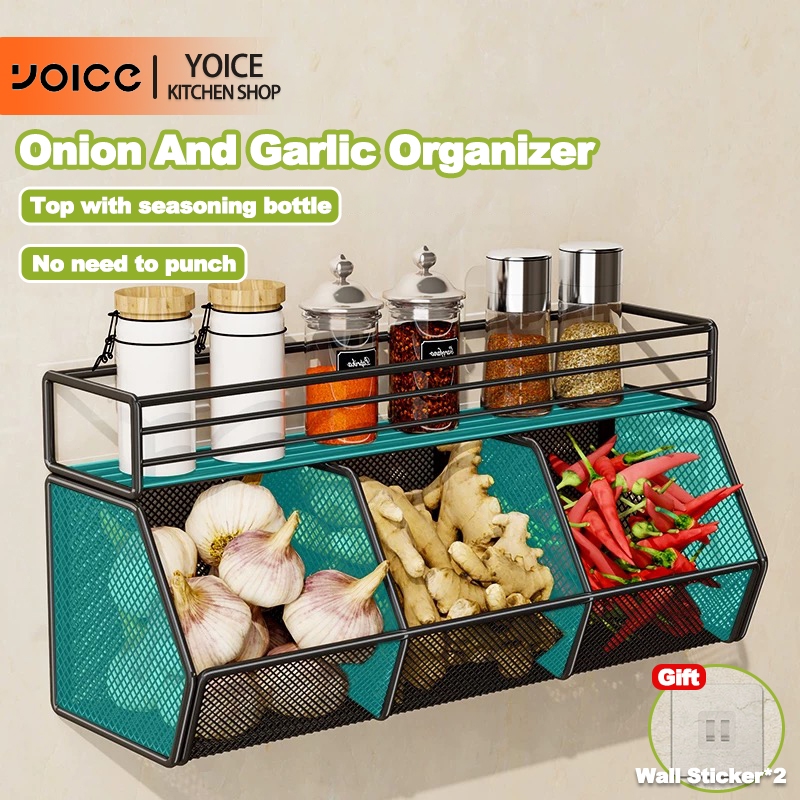 YOICE Kitchen Condiments Organizer Rack 2/3 Grid Wall Hanging Seasoning ...
