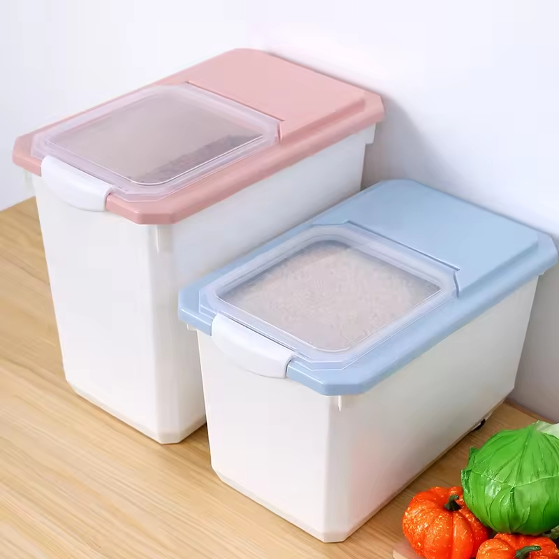15KG Kitchen Rice Storage Large Capacity Flip Top Rice Bucket Rice ...