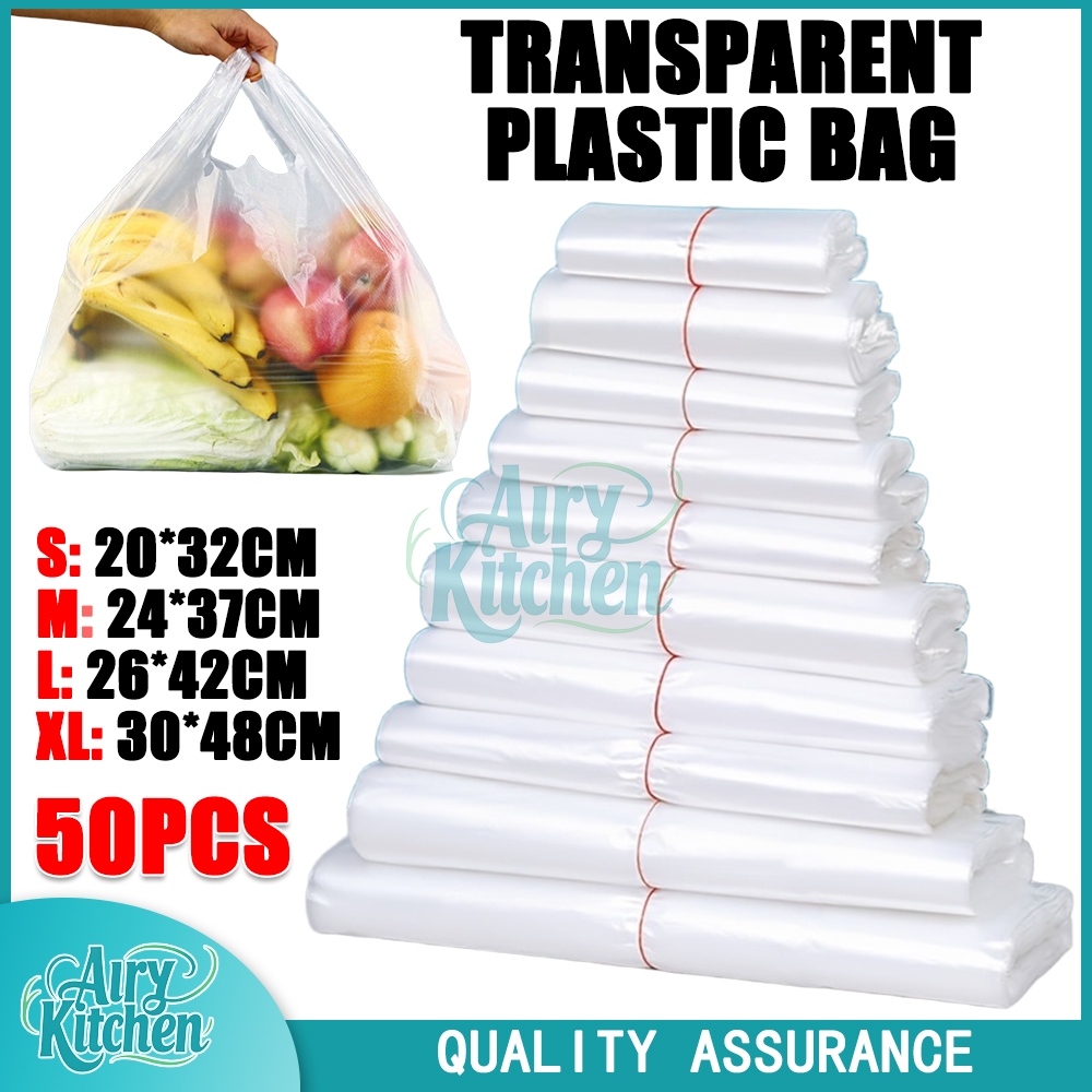 50PCS Transparent plastic bag tote bag,large thick transparent vest bag ...