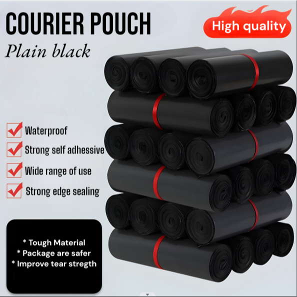 100 PCS PLAIN BLACK SELF ADHESIVE COURIER POUCH EXPRESS POUCH PARCEL ...