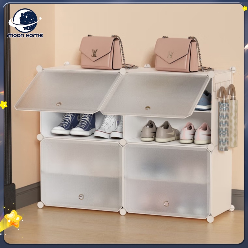 MOON Multi-Layer Shoes Cabinet With Cover Dustproof Stackable Shoe Box ...