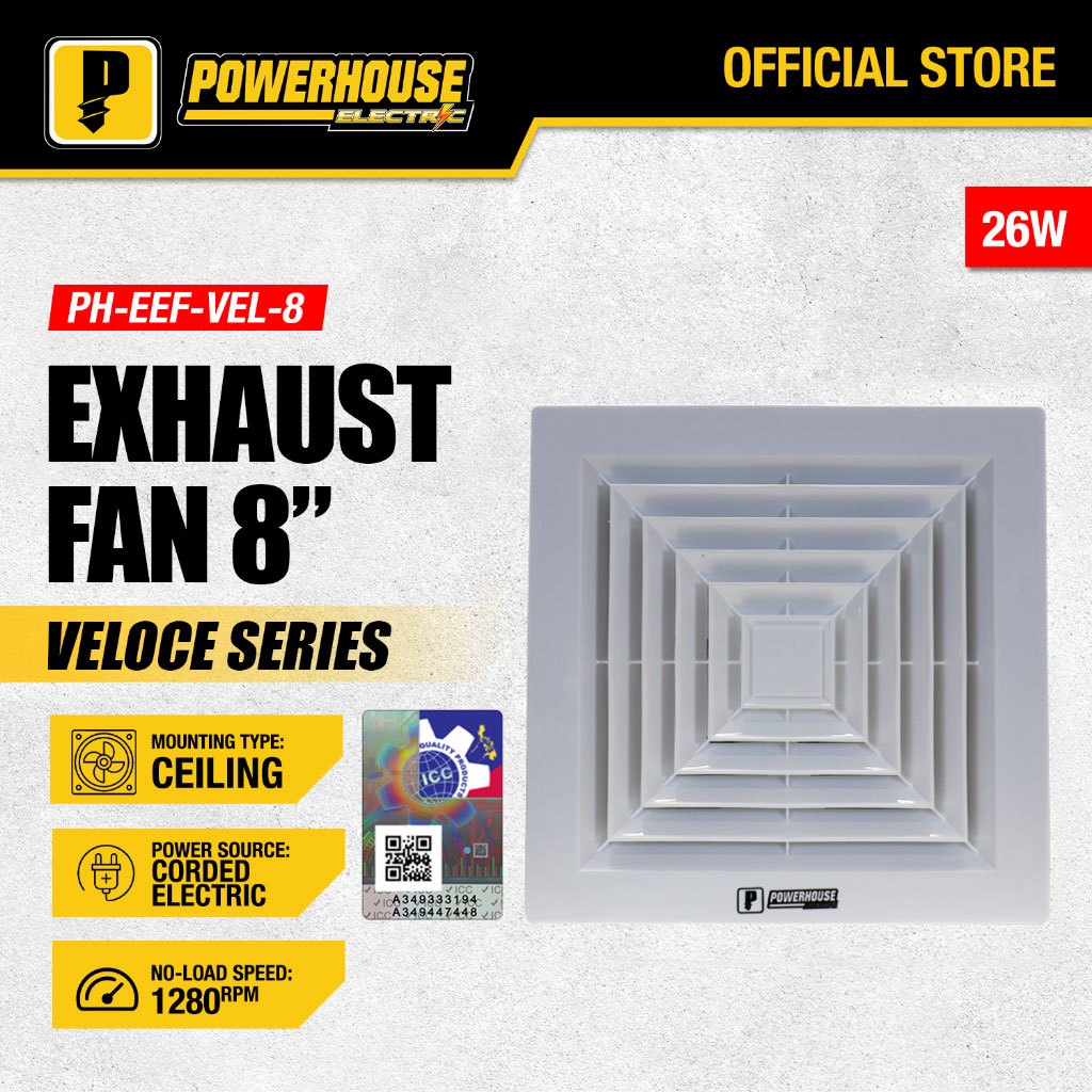 POWERHOUSE Electric Exhaust Fan Ceiling Mounted Veloce Series 8