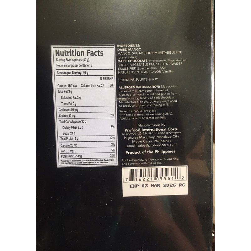 Cebu Mango Chocolate Dried mango coated with Belgian chocolate 90g ...