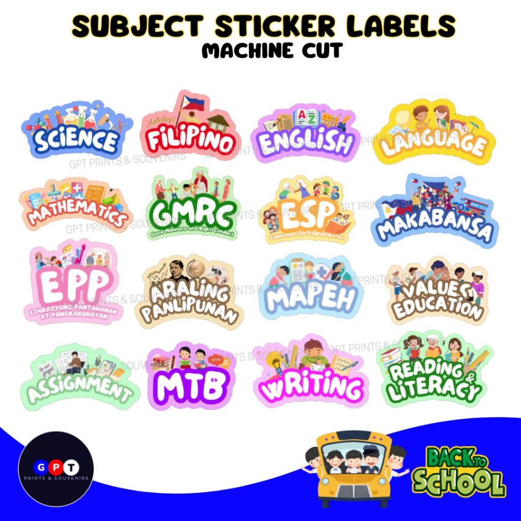STICKER SUBJECT LABELS - Machine Cut - Design #2 w/free name label ...