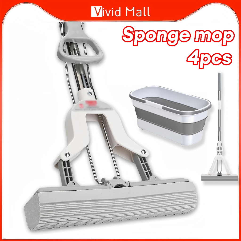 Vivid Floor Mop With Squeeze Lazy Sponge map Floor Cleaning Hand Wash ...