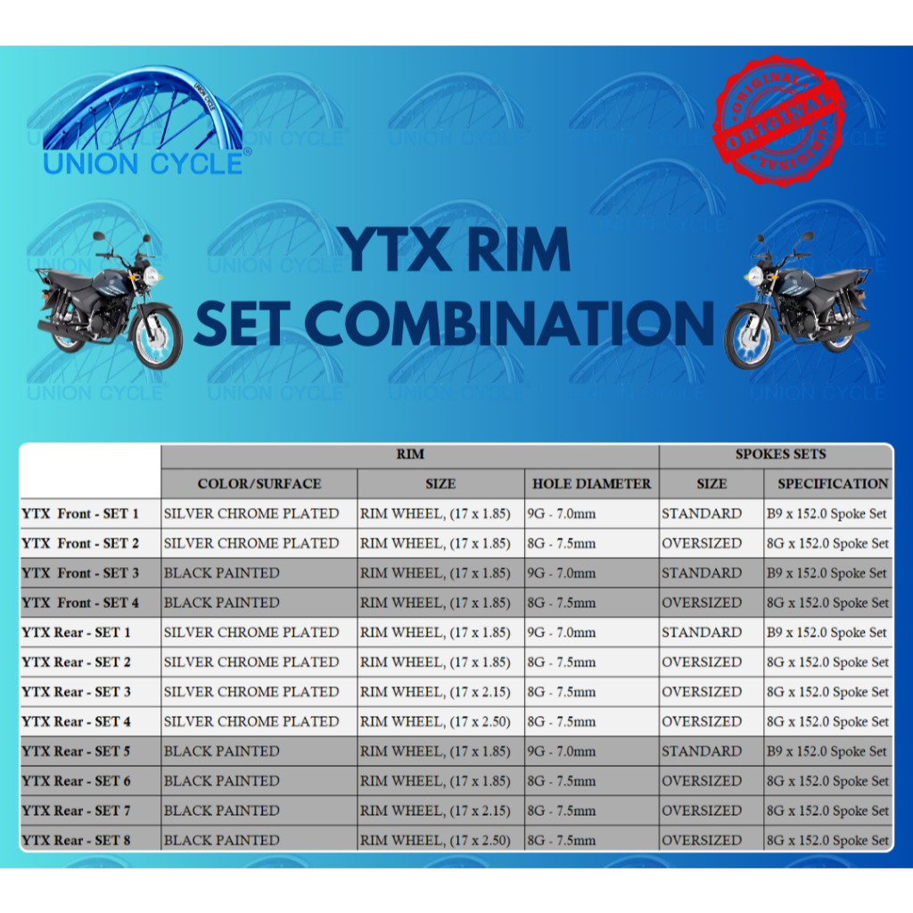 UNION CYCLE YTX RIM SET (RIM + SPOKE SET COMBINATION) | Shopee Philippines
