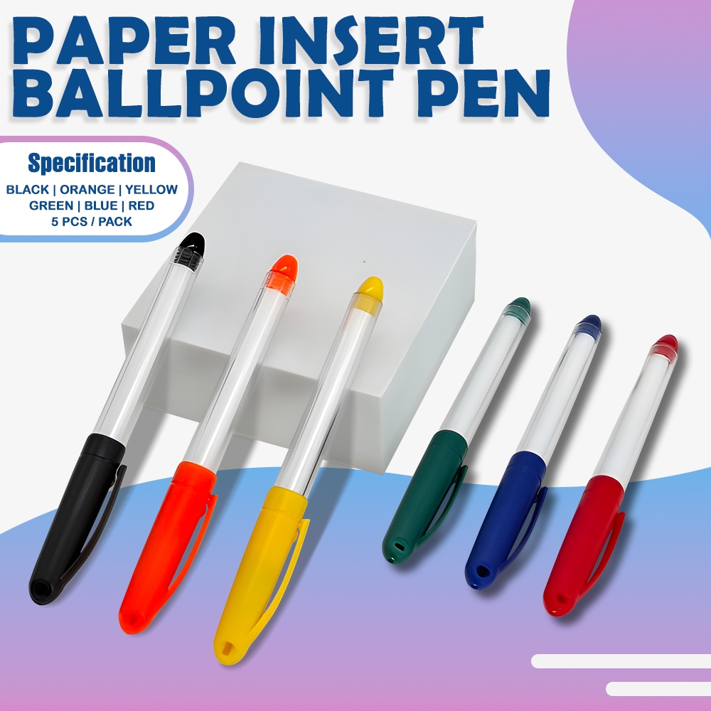 5pcs Colorful Cap Ball Pen Paper Insert Ballpoint Ballpen Black Ink ...