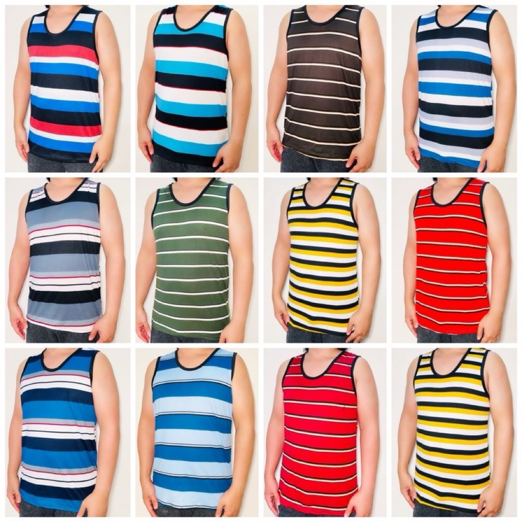 Sale 3 pcs stripes sando for men, fit up to XL frame, assorted color ...