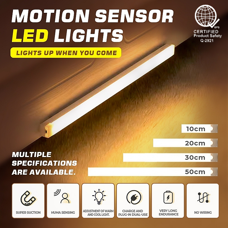 LED Motion Sensor Rechargeable Light Tube USB Emergency Light Closet ...