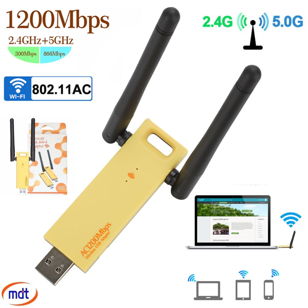 1200 Mbps AC1200 USB Dual Band Wireless USB Adapter WiFi 2.4 GHz / 5.0 ...