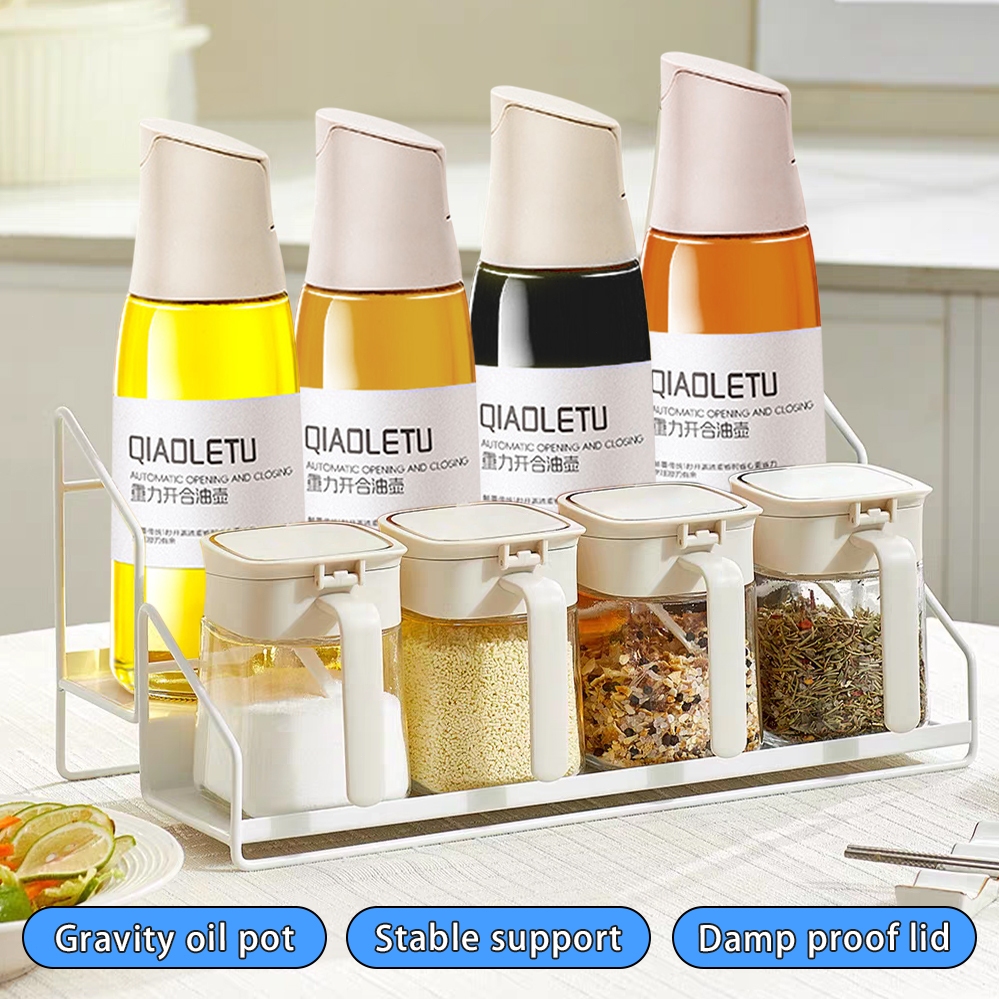 2 Layers Kitchen Glass Condiments Bottle Set SeasoningOil Bottle ...