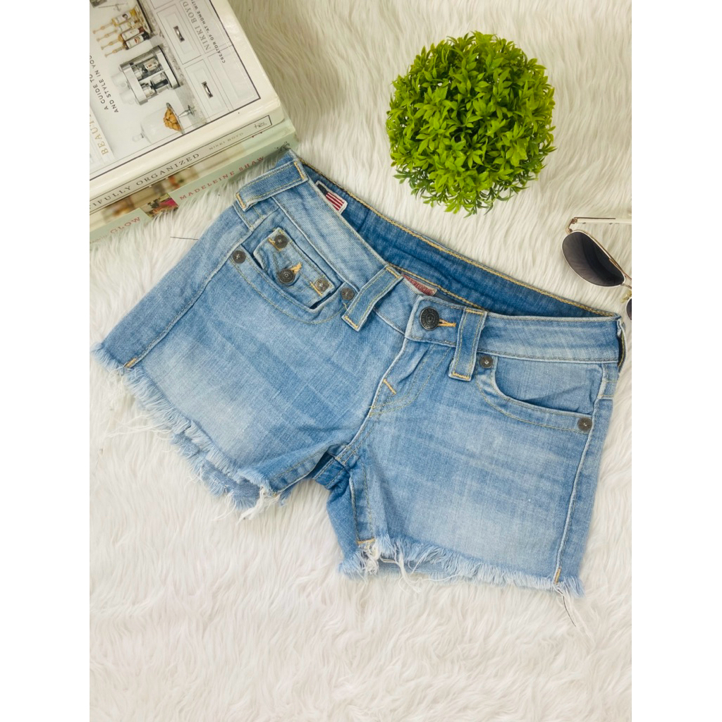 Koreancloset Women’s Cut off Low rise Belt loop Light blue US Short ...