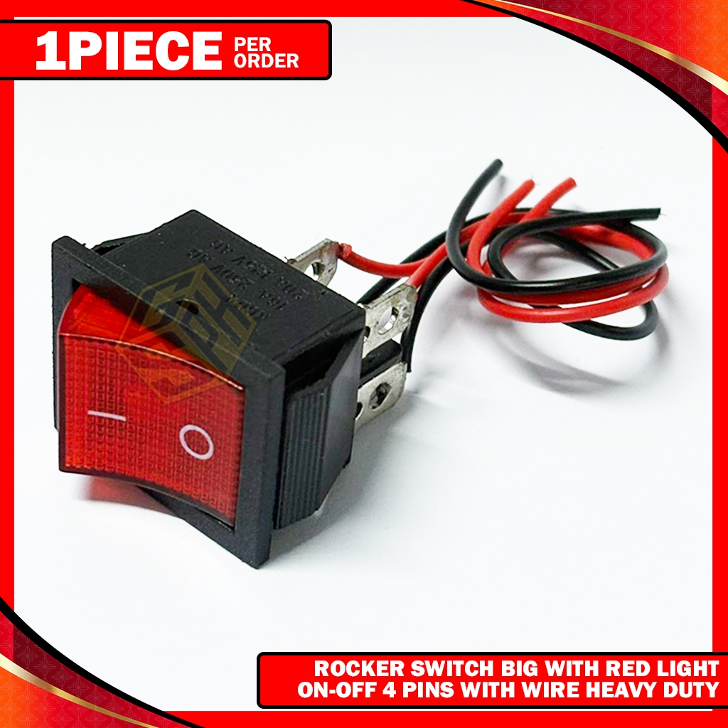 Rocker Switch Big Size With Red Light ON-OFF 4 Pins With Wire 16A ...