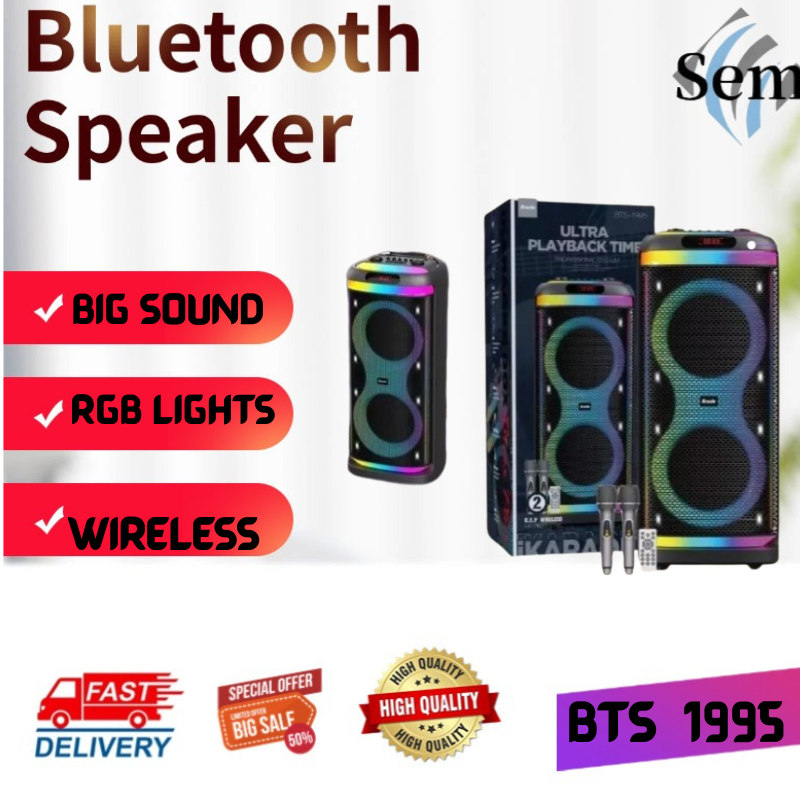 Buy 1 Get 1 USB Karaoke Bluetooth Speaker BTS-1995 With 2 Wireless MIC ...