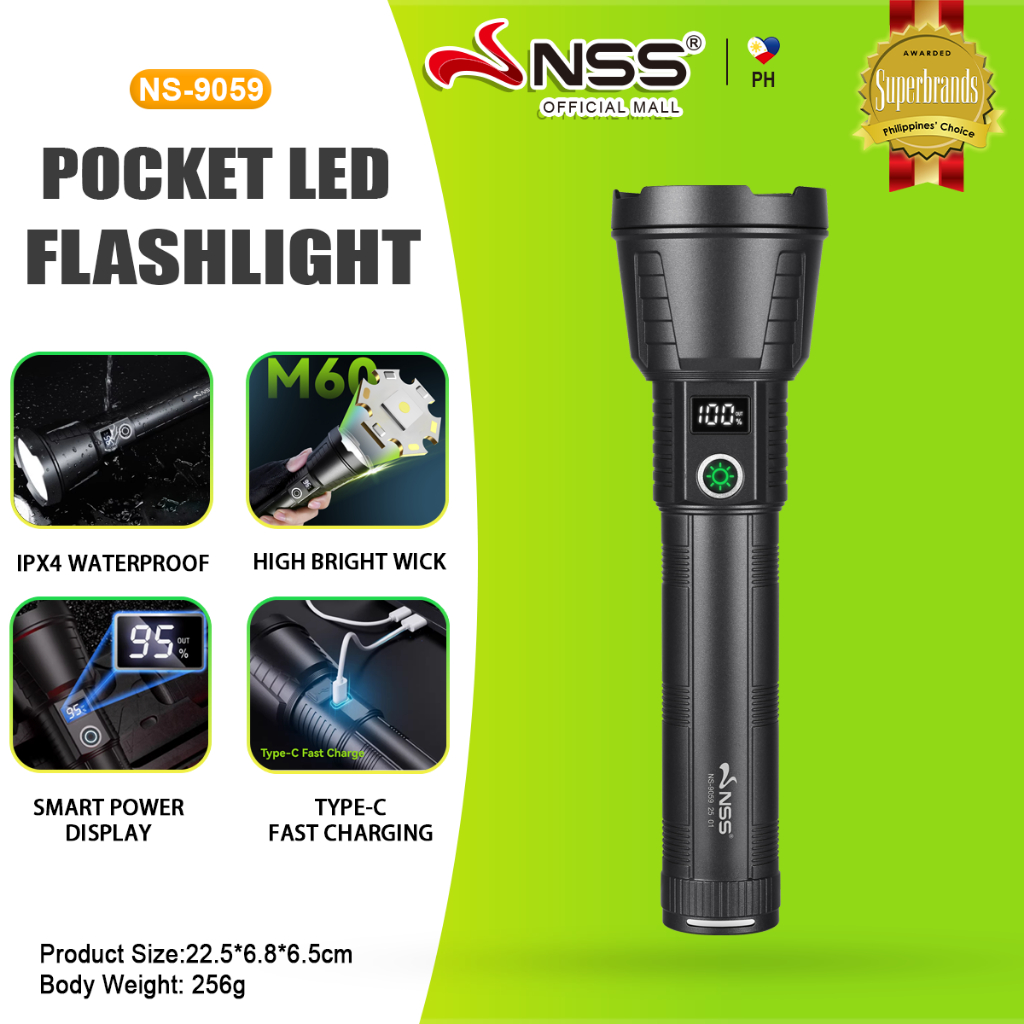 NSS Original Rechargeable LED Flashlight Super Bright Portable Outdoor ...