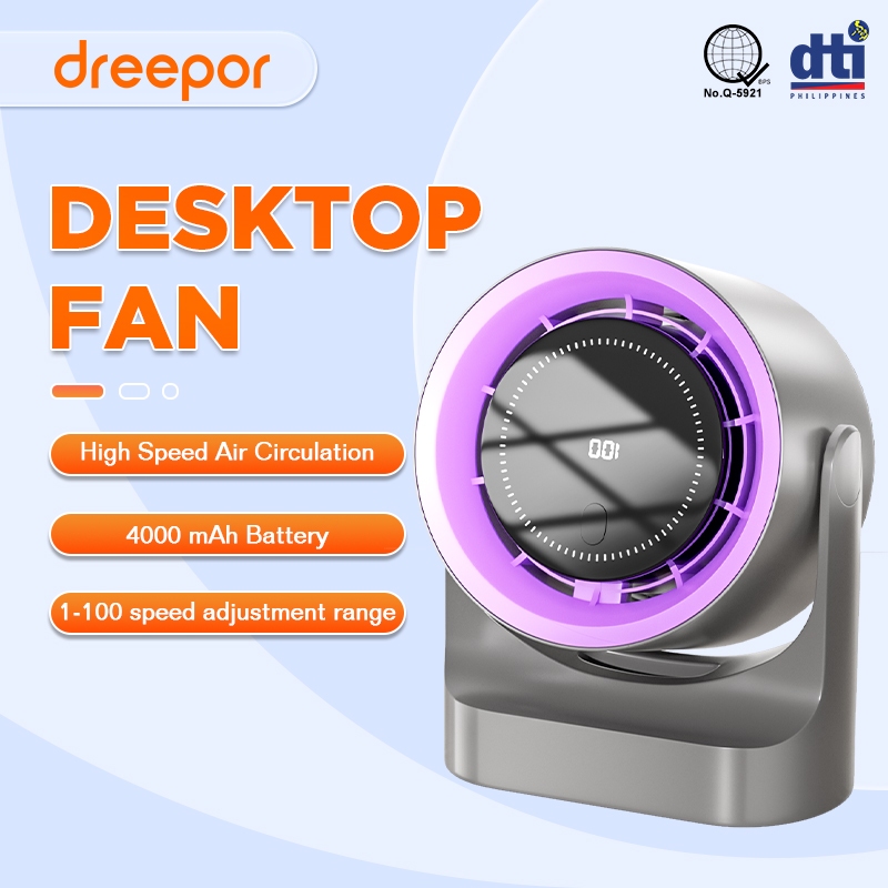 Dreepor Rechargeable Turbo Fan Small Electric Fan High Speed Desk Fan ...