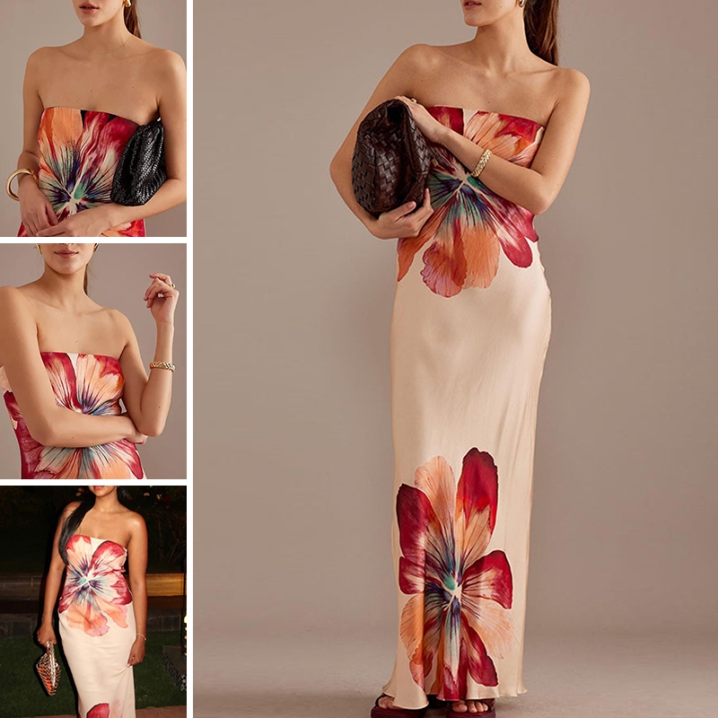 Women Strapless Tube Dress Floral Print Backless Party Dress for Cocktail  Beach Streetwear Aesthetic | Shopee Philippines