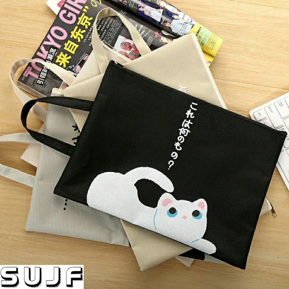 Cute Cartoon Canvas A4 File Bag File Holder Test Paper Storage Bag For ...