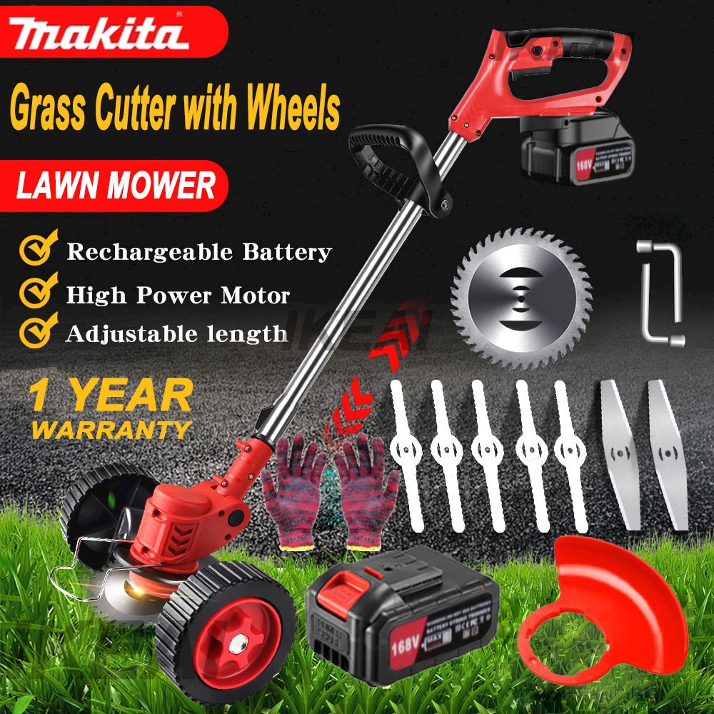 Lawn Mower New Two Mode Cordless Electric Grass Cutter Makita Battery  Trimmer Lawn Mower with Wheels