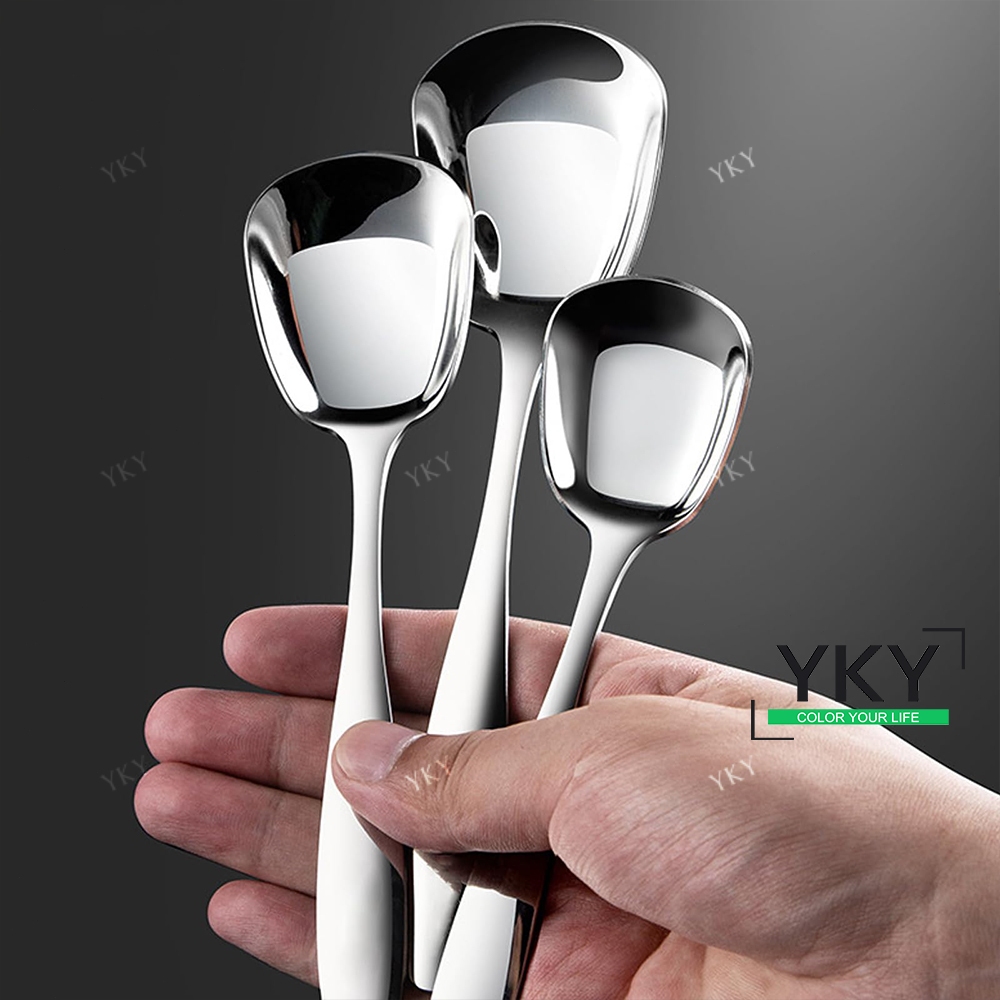 European Style Spoon Stainless Steel Spoons Thick Flat Square Spoon ...