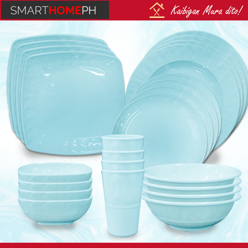 4pcs set Aqua Blue Plain Melamine Plates, Bowl, Cup Dinnerware ...