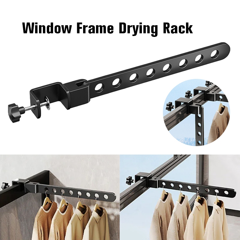 Foldable Clothes Drying Rack Metal 8 Hole Rotary Clip-on Window Frame ...