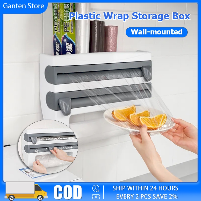 Wall-Mounted Wrap Dispenser Plastic Wrap Dispenser With Cutter Triple ...