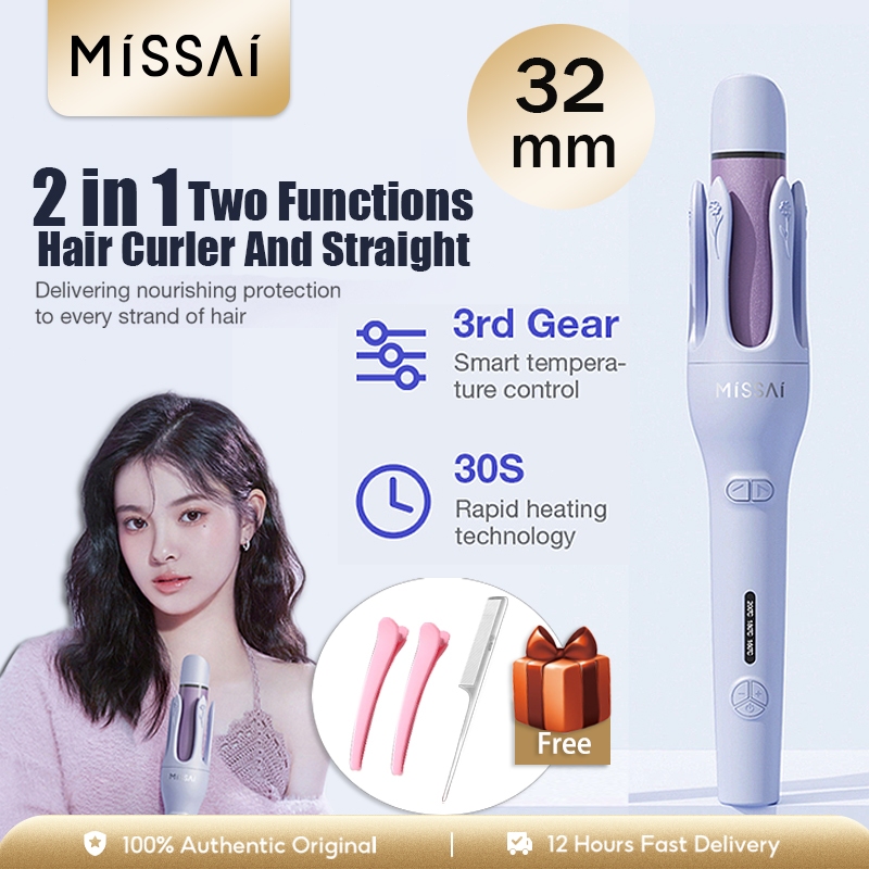 Missai Curling Iron 2 In 1 Hair Curler and Straightener Automatic Hair ...