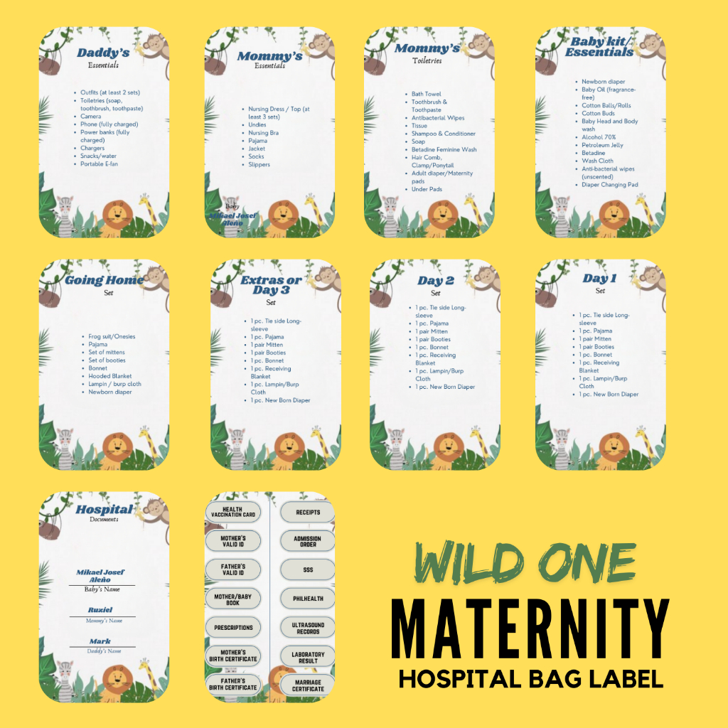 PERSONALIZED CHECKLIST BABY& MOMMY HOSPITAL BAG STICKER LABELS